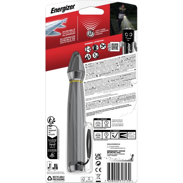 Energizer Vision LED metal lommelygte 2xAA, 400lm