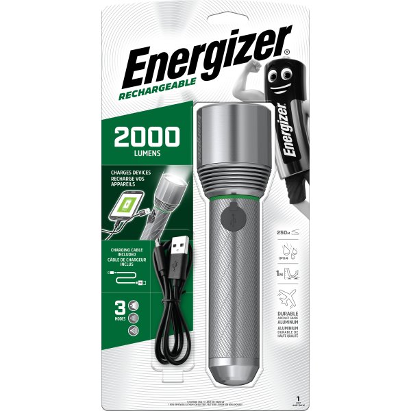 Energizer genopladelig metal lommelygte, 2000lm