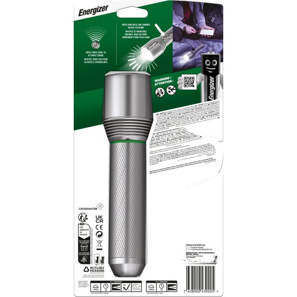 Energizer genopladelig metal lommelygte, 2000lm