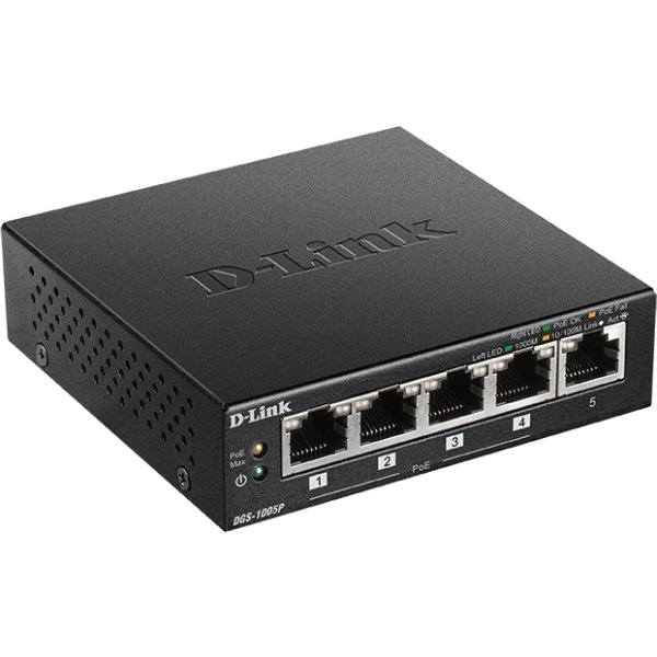 D-LINK Switch, 5-Port, Desktop, Gigabit, PoE+