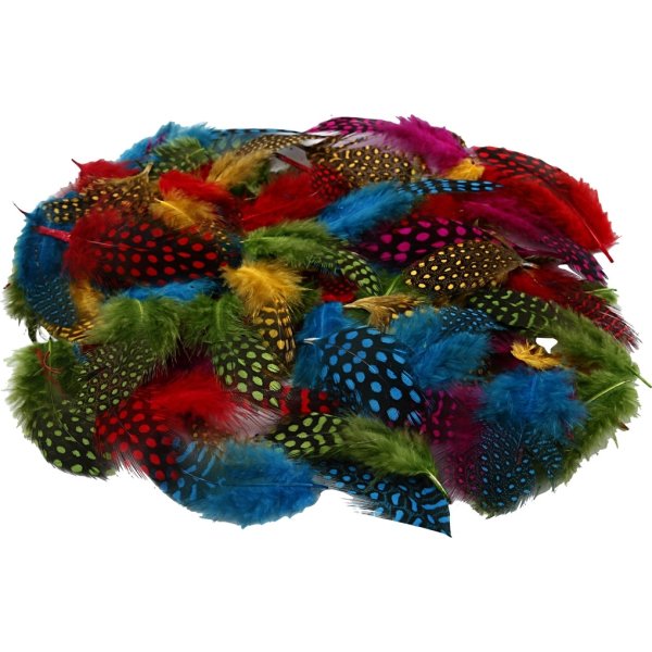 Perlehønsfjer | 50 g | Ass. Farver