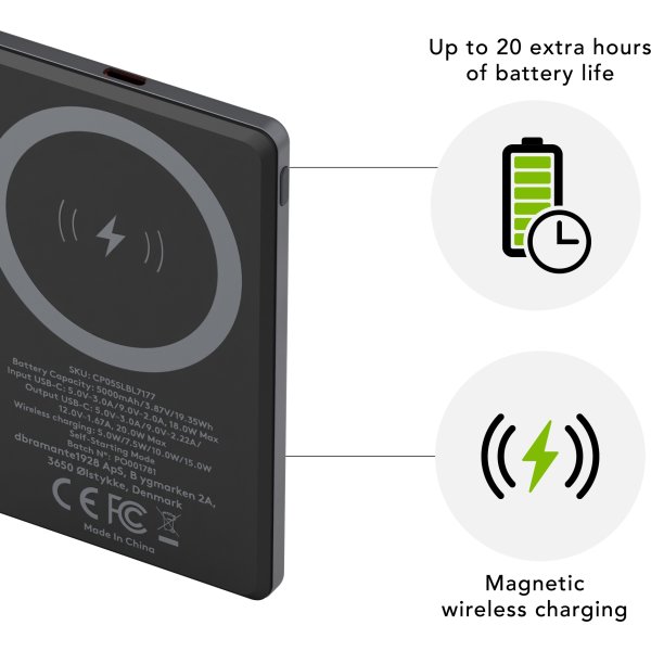 DBRAMANTE1928 Power Bank, 5K Trådløs v2 - Grå