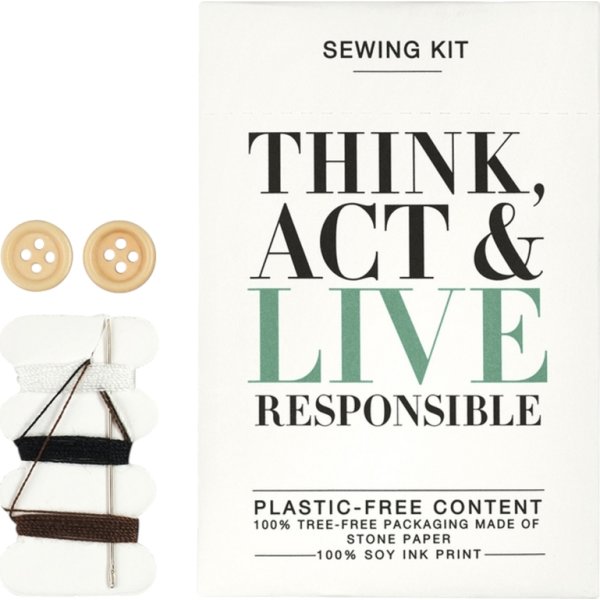 Sysæt med nål, sikkerhedsnål, tråd og knapper