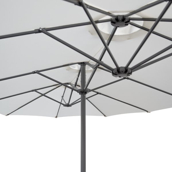 Dobbelt parasol, 450x264cm,inkl fod+overtræk,beige