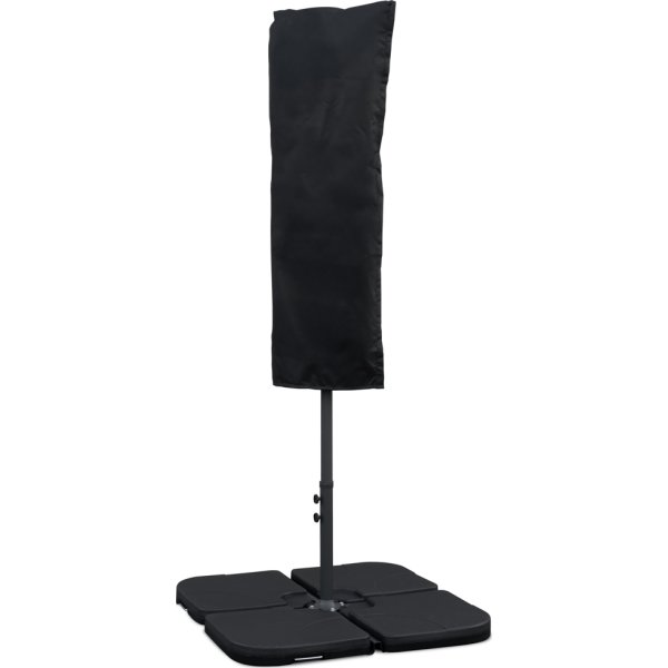 Dobbelt parasol, 450x264cm, inkl fod+overtræk,sort