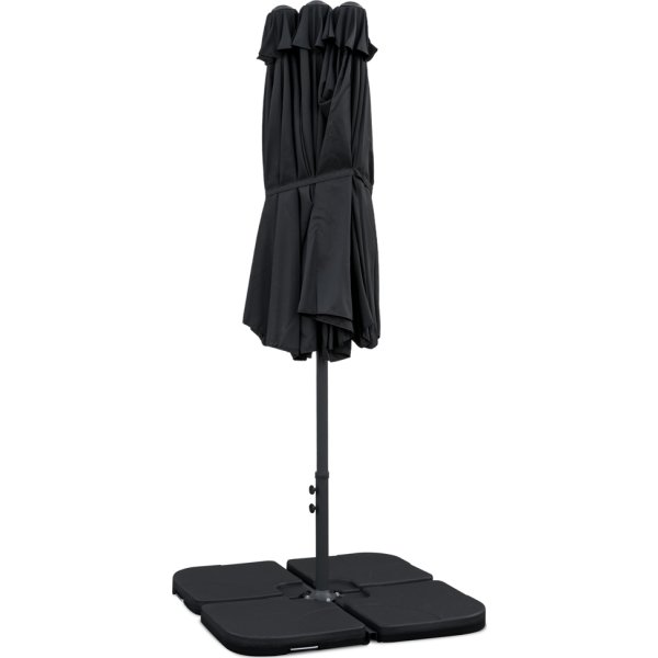 Dobbelt parasol, 450x264cm, inkl fod+overtræk,sort