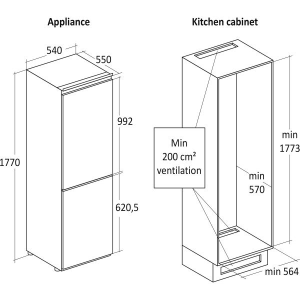 Scandomestic integrerbart kølefryseskab CBI267NFWD