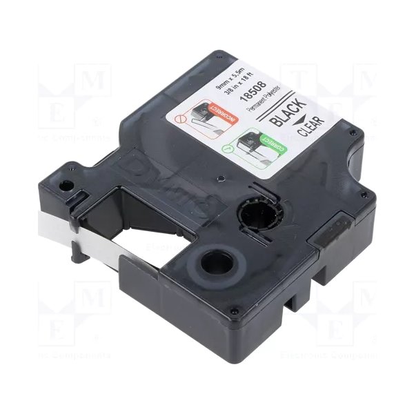 Dymo RHINO Permanent Polyester 9mm, sort på klar