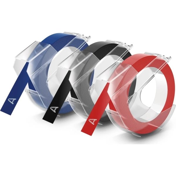 Dymo 3D prægetape 9mm x 3m i sort/rød/blå