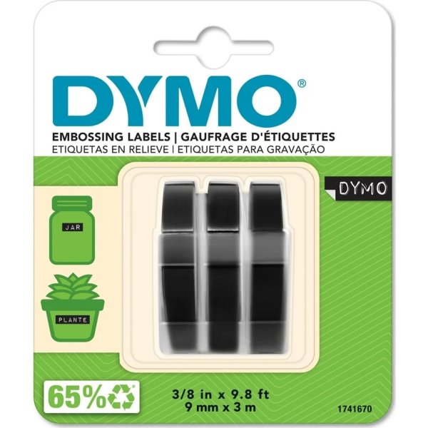 Dymo 3D prægetape m/lim, 9mm, sort, 3 stk