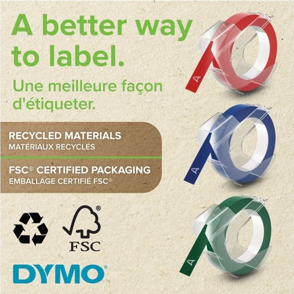 Dymo 3D prægetape m/lim, 9mm, sort, 3 stk