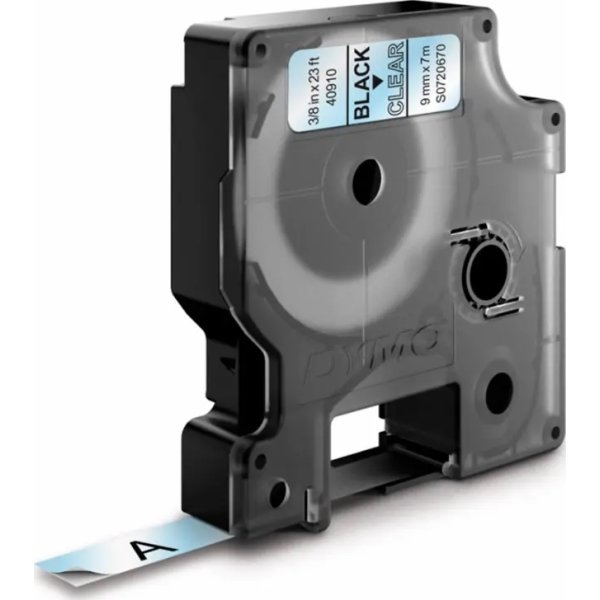 Dymo D1 labeltape 9mm, sort på klar