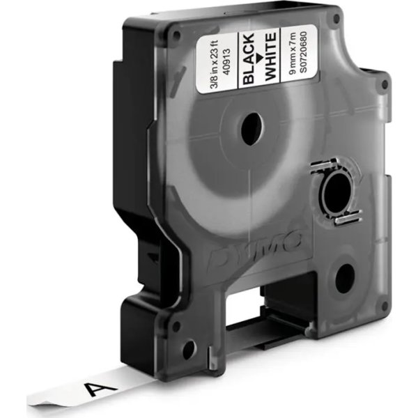 Dymo D1 labeltape 9mm, sort på hvid