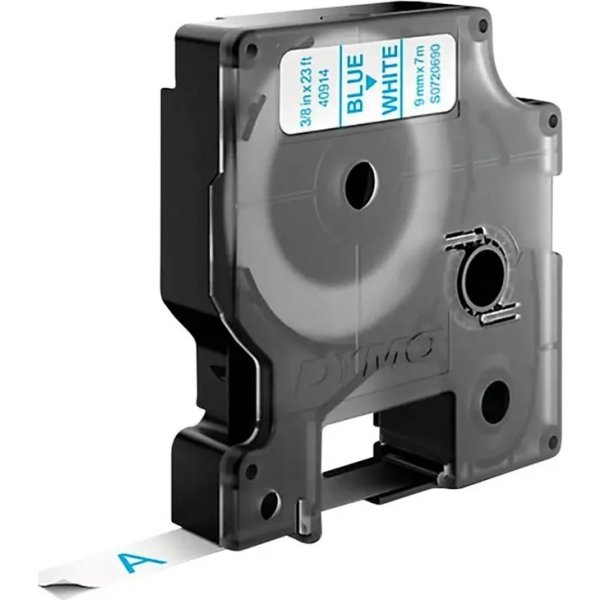 Dymo D1 labeltape 9mm, blå på hvid