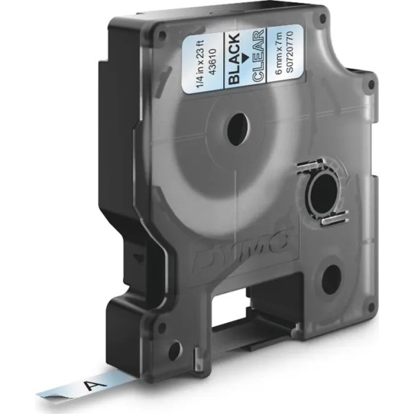 Dymo D1 labeltape 6mm, sort på klar