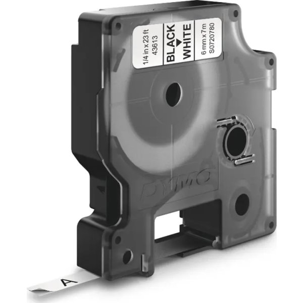 Dymo D1 labeltape 6mm, sort på hvid