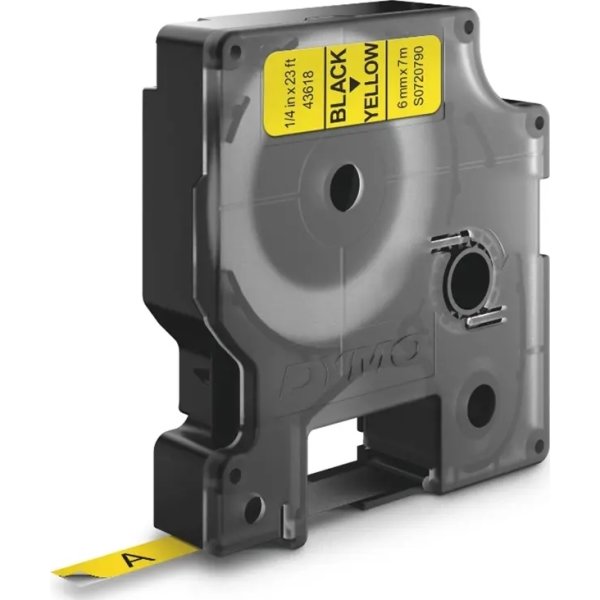 Dymo D1 labeltape 6mm, sort på gul