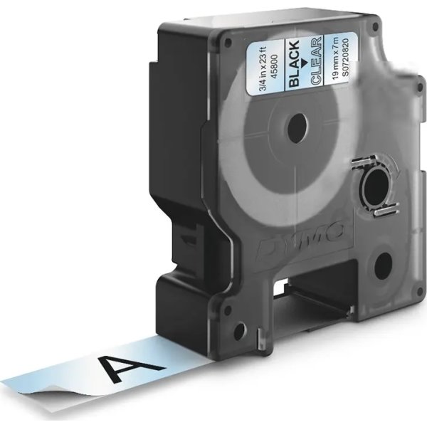 Dymo D1 labeltape 19mm, sort på klar