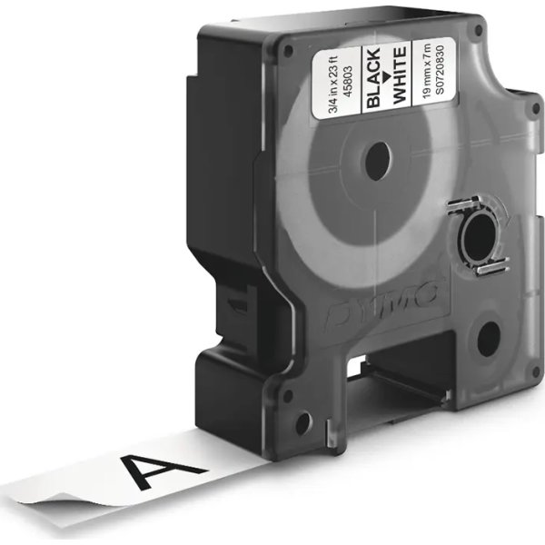 Dymo D1 labeltape 19mm, sort på hvid
