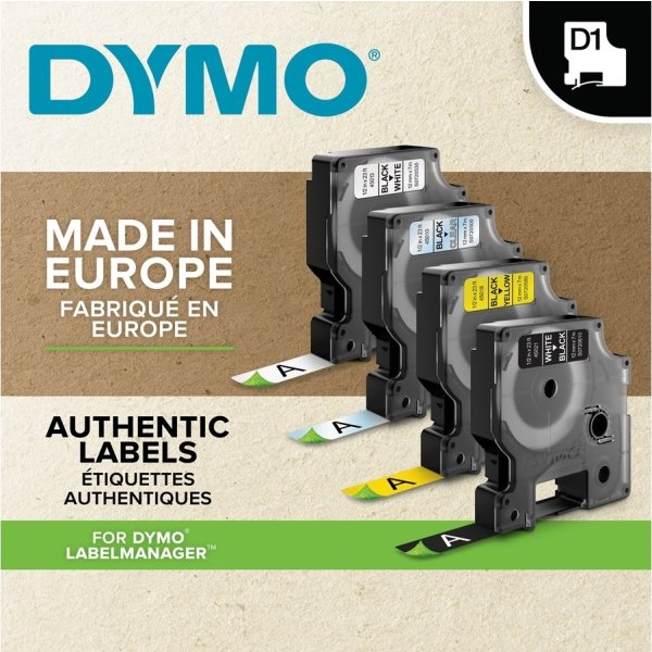 Dymo D1 labeltape 19mm, sort på blå