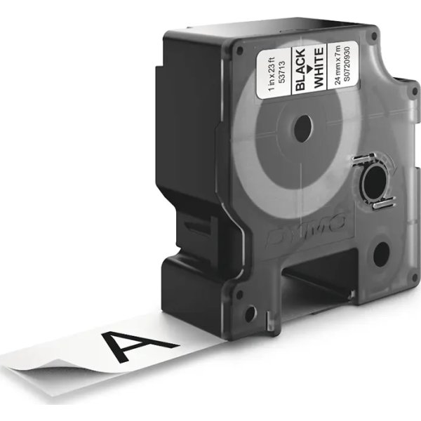 Dymo D1 labeltape 24mm, sort på hvid