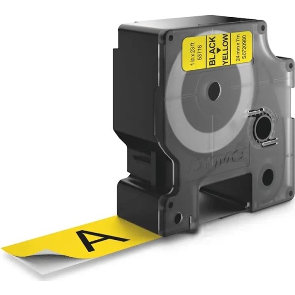Dymo D1 labeltape 24mm, sort på gul