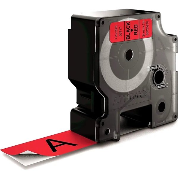 Dymo D1 labeltape 24mm, sort på rød