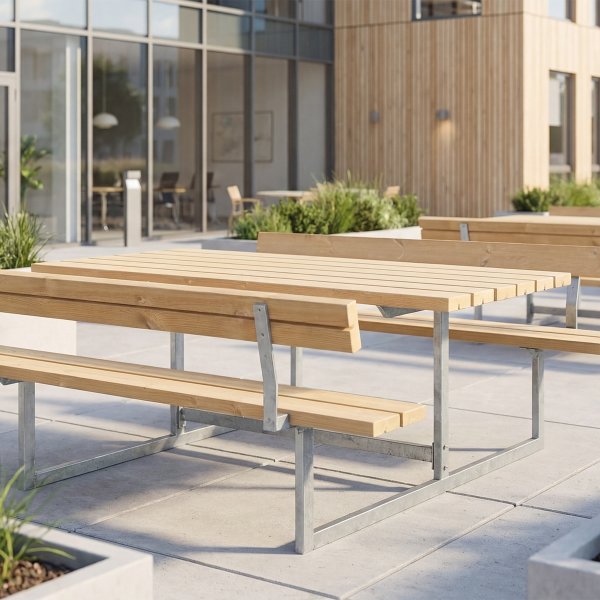 Plus Basic bord-bænkesæt m. ryglæn, Thermowood