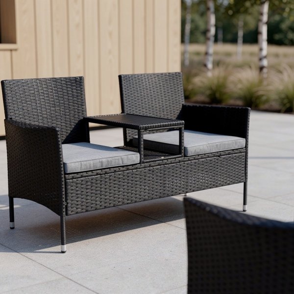 OUTDOOR havesofa 2-pers. med bord, sort
