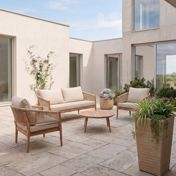 Fiji Loungesæt 4 pers. med hynder, akacietræ/natur