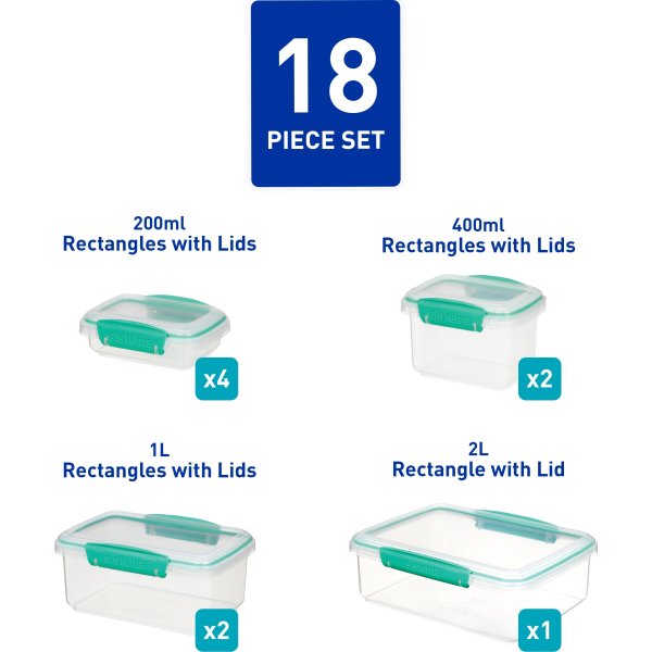 Sistema Klip It+ opbevaringsboks, 18 dele, teal