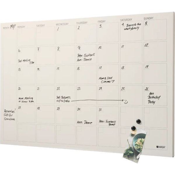 NAGA Magnetisk ståltavle, 90 x 60, månedstavle