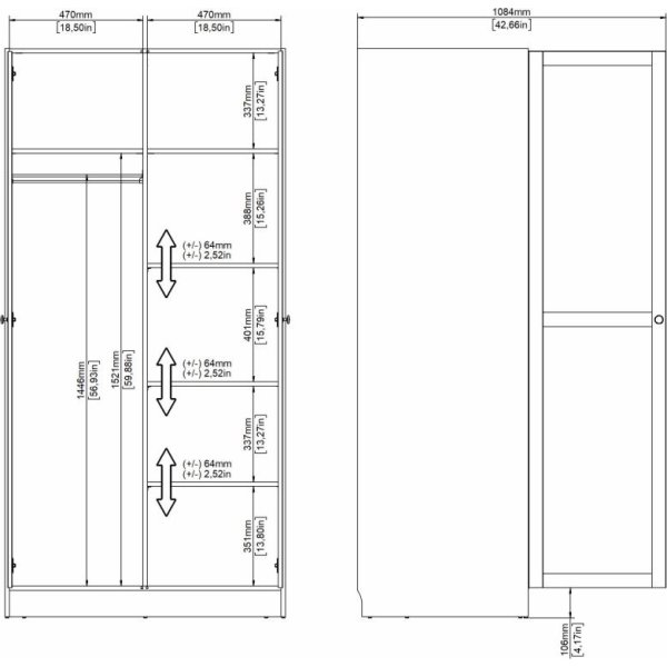 Coreline garderobeskab 2 døre, eg