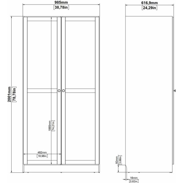 Coreline garderobeskab 2 døre, hvid