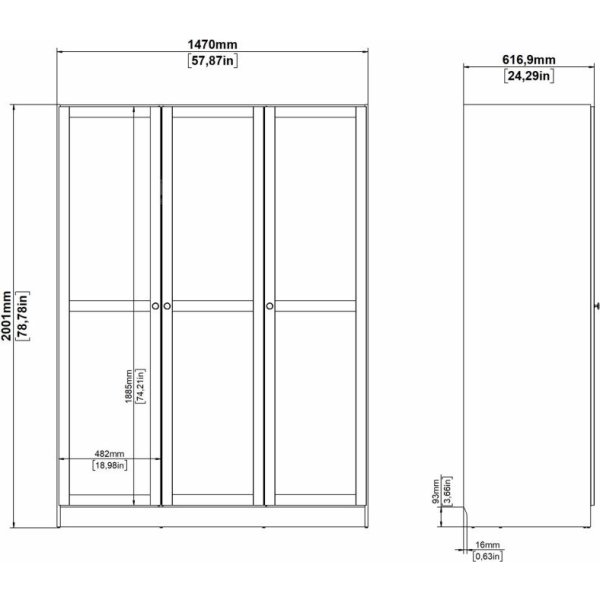 Coreline garderobeskab 3 døre, hvid