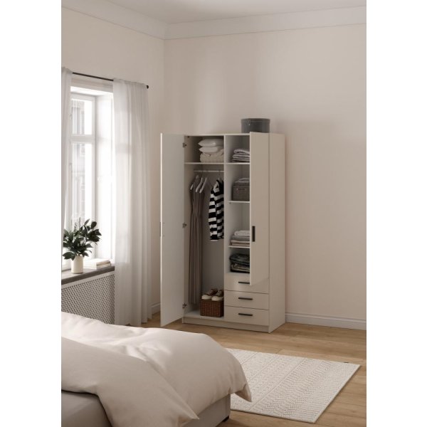 Coreline garderobeskab 2 døre/3 skuffer, gråbeige