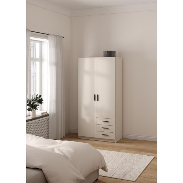 Coreline garderobeskab 2 døre/3 skuffer, gråbeige