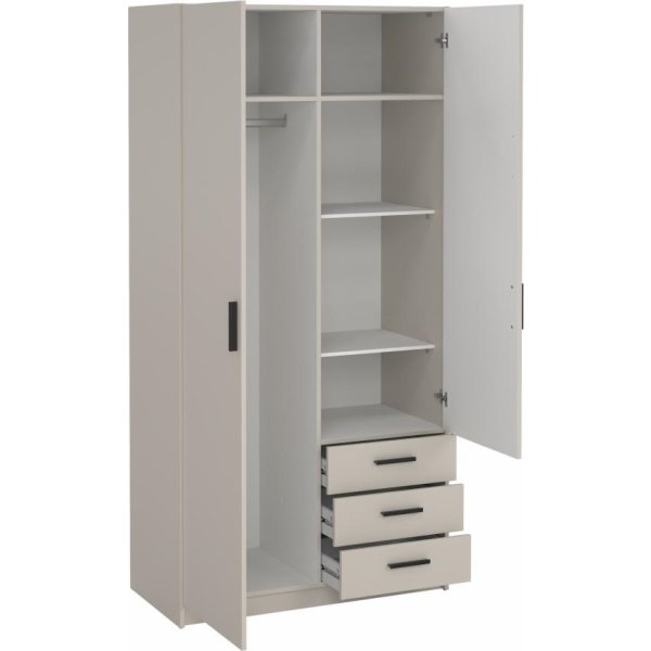 Coreline garderobeskab 2 døre/3 skuffer, gråbeige