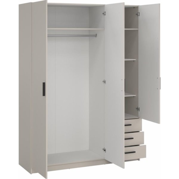 Coreline garderobeskab 3 døre/3 skuffer, gråbeige