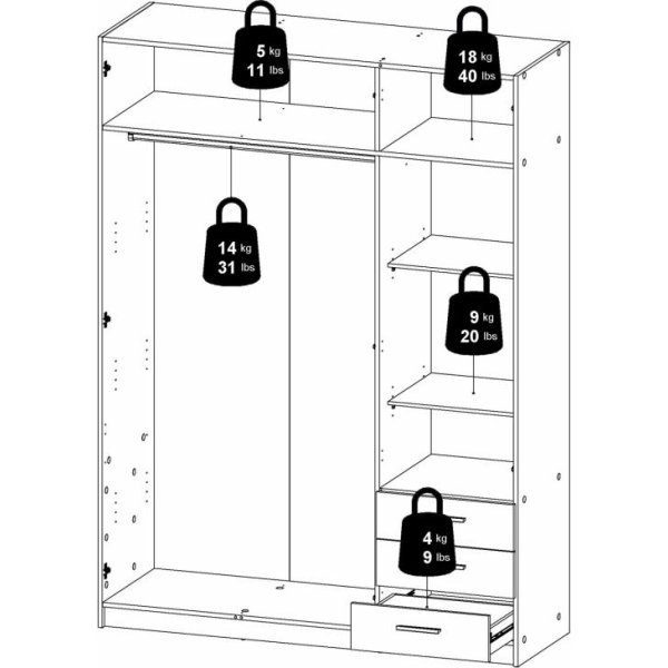 Coreline garderobeskab 3 døre/3 skuffer, gråbeige