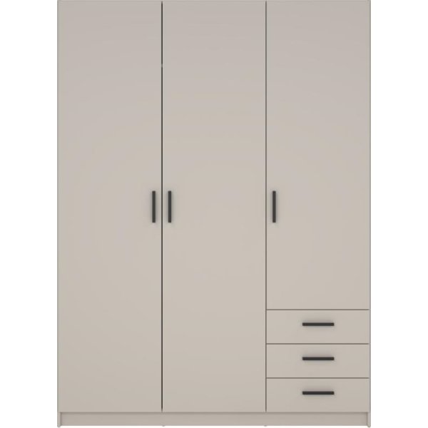 Coreline garderobeskab 3 døre/3 skuffer, gråbeige