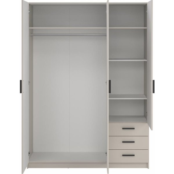 Coreline garderobeskab 3 døre/3 skuffer, gråbeige