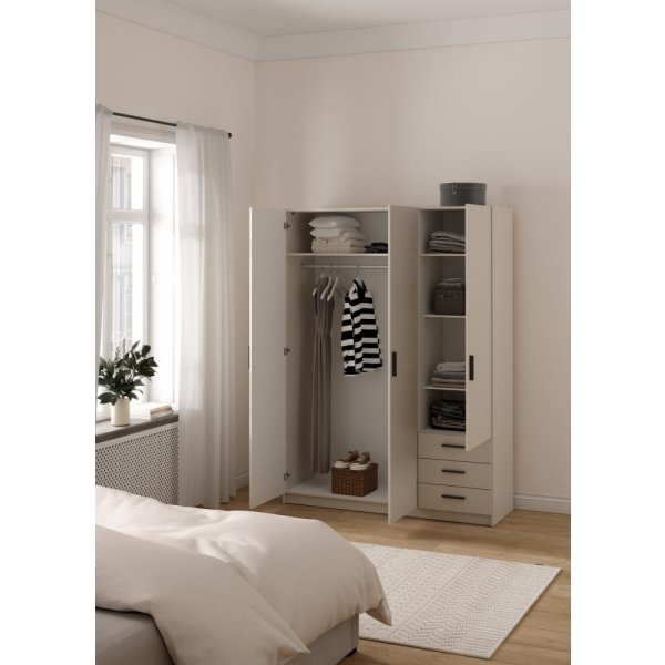 Coreline garderobeskab 3 døre/3 skuffer, gråbeige