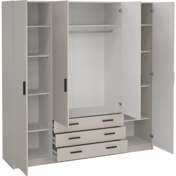 Coreline garderobeskab 4 døre/3 skuffer, gråbeige