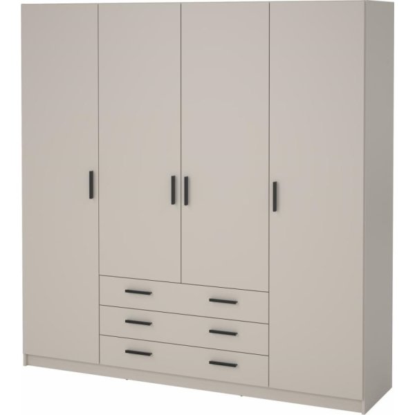 Coreline garderobeskab 4 døre/3 skuffer, gråbeige