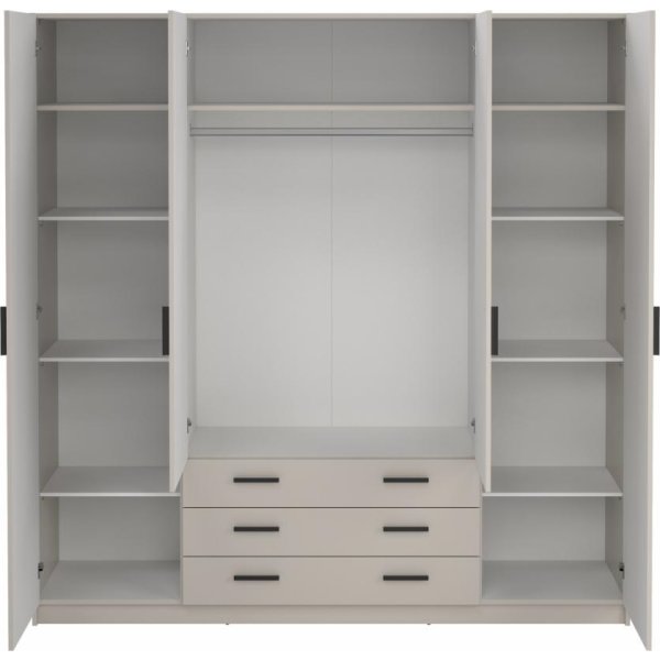 Coreline garderobeskab 4 døre/3 skuffer, gråbeige