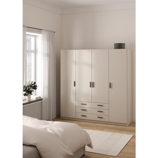 Coreline garderobeskab 4 døre/3 skuffer, gråbeige