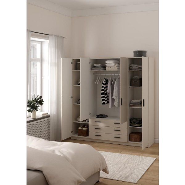 Coreline garderobeskab 4 døre/3 skuffer, gråbeige