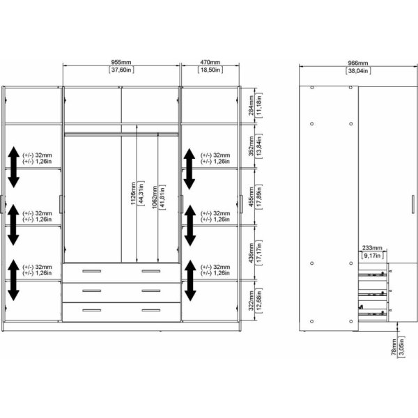 Coreline garderobeskab 4 døre/3 skuffer, gråbeige