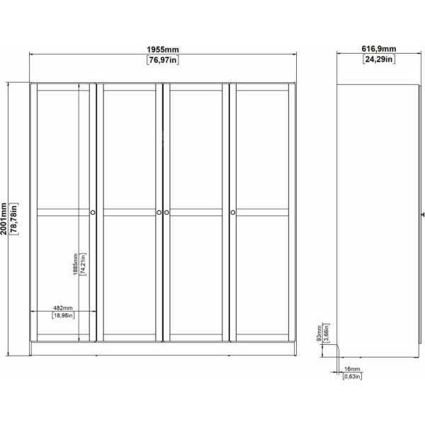 Coreline garderobeskab 4 døre, eg